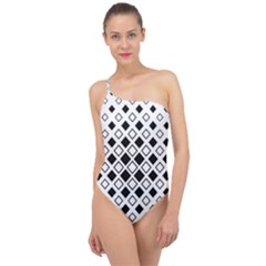 Square Diagonal Pattern Monochrome Classic One Shoulder Swimsuit