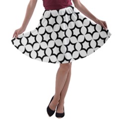 Pattern Star Repeating Black White A-line Skater Skirt