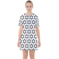 Pattern Star Repeating Black White Sixties Short Sleeve Mini Dress