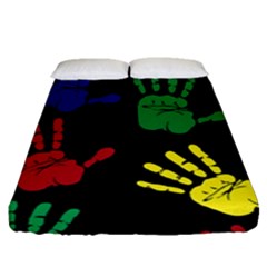 Handprints Hand Print Colourful Fitted Sheet (queen Size) by Sapixe