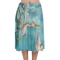 Cute Baby Is Coming With Stork Velvet Flared Midi Skirt by FantasyWorld7