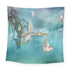 Cute Baby Is Coming With Stork Square Tapestry (large) by FantasyWorld7