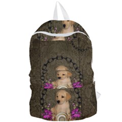 Cute Little Puppy With Flowers Foldable Lightweight Backpack by FantasyWorld7