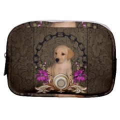 Cute Little Puppy With Flowers Make Up Pouch (small) by FantasyWorld7