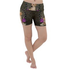 Cute Little Puppy With Flowers Lightweight Velour Yoga Shorts by FantasyWorld7