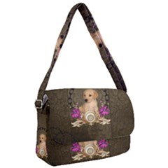 Cute Little Puppy With Flowers Courier Bag by FantasyWorld7