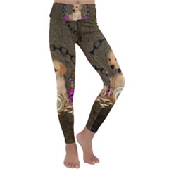 Cute Little Puppy With Flowers Kids  Lightweight Velour Classic Yoga Leggings by FantasyWorld7