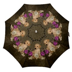 Cute Little Puppy With Flowers Straight Umbrellas by FantasyWorld7