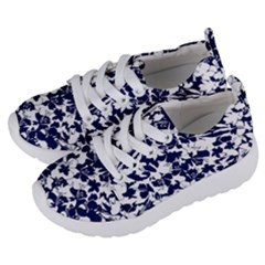 Navy & White Floral Design Kids  Lightweight Sports Shoes by WensdaiAmbrose