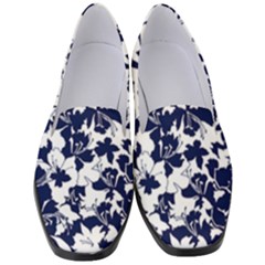 Navy & White Floral Design Women s Classic Loafer Heels by WensdaiAmbrose