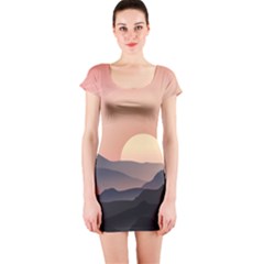 Sunset Sky Sun Graphics Short Sleeve Bodycon Dress by HermanTelo