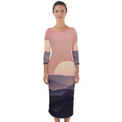 Sunset Sky Sun Graphics Quarter Sleeve Midi Bodycon Dress