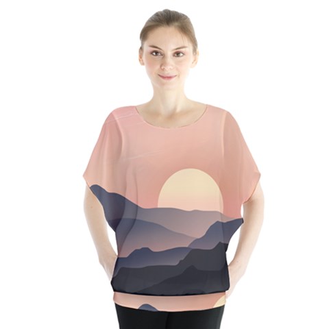 Sunset Sky Sun Graphics Batwing Chiffon Blouse by HermanTelo