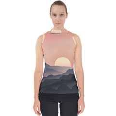 Sunset Sky Sun Graphics Mock Neck Shell Top by HermanTelo