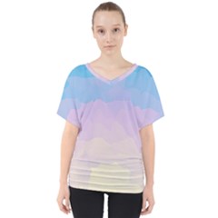 Sunrise Sunset Colours Background V-neck Dolman Drape Top by HermanTelo