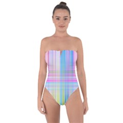 Texture Abstract Squqre Chevron Tie Back One Piece Swimsuit by HermanTelo