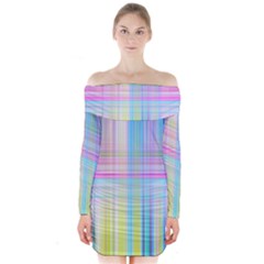 Texture Abstract Squqre Chevron Long Sleeve Off Shoulder Dress