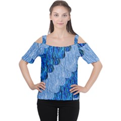 Texture Surface Blue Shapes Cutout Shoulder Tee