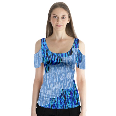 Texture Surface Blue Shapes Butterfly Sleeve Cutout Tee  by HermanTelo