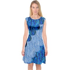 Texture Surface Blue Shapes Capsleeve Midi Dress