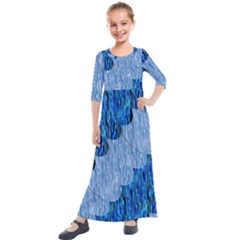 Texture Surface Blue Shapes Kids  Quarter Sleeve Maxi Dress by HermanTelo