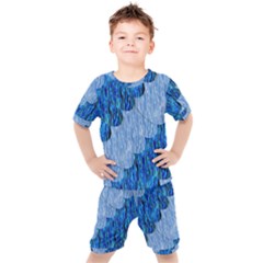 Texture Surface Blue Shapes Kids  Tee And Shorts Set by HermanTelo