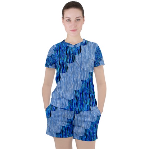 Texture Surface Blue Shapes Women s Tee And Shorts Set by HermanTelo