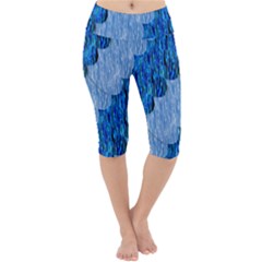 Texture Surface Blue Shapes Lightweight Velour Cropped Yoga Leggings