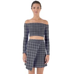 Simple gray plaid Off Shoulder Top with Skirt Set