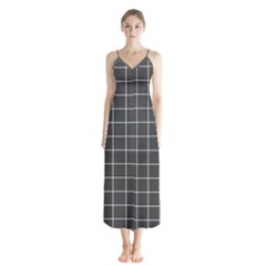 Simple gray plaid Button Up Chiffon Maxi Dress