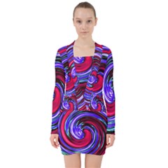 Swirl Vortex Motion V-neck Bodycon Long Sleeve Dress