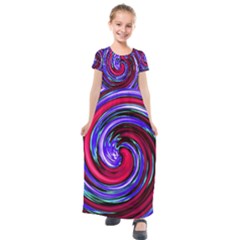 Swirl Vortex Motion Kids  Short Sleeve Maxi Dress