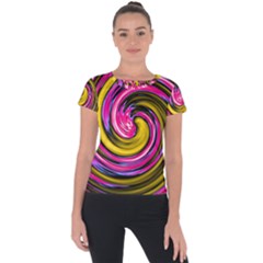 Swirl Vortex Motion Pink Yellow Short Sleeve Sports Top  by HermanTelo