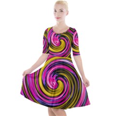 Swirl Vortex Motion Pink Yellow Quarter Sleeve A-line Dress