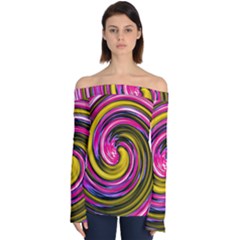 Swirl Vortex Motion Pink Yellow Off Shoulder Long Sleeve Top