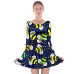 Textured Bee Long Sleeve Skater Dress by HermanTelo