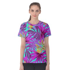 Tropical Greens Pink Leaves Women s Cotton Tee