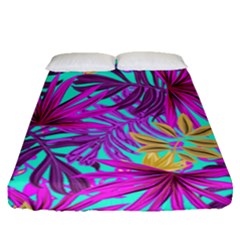 Tropical Greens Pink Leaves Fitted Sheet (queen Size) by HermanTelo