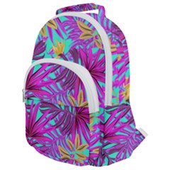 Tropical Greens Pink Leaves Rounded Multi Pocket Backpack