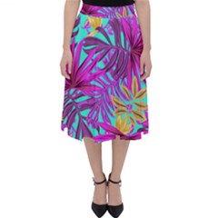 Tropical Greens Pink Leaves Classic Midi Skirt