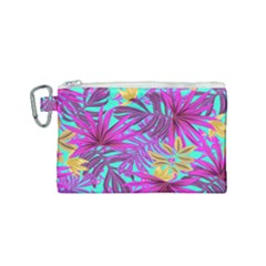 Tropical Greens Pink Leaves Canvas Cosmetic Bag (small)