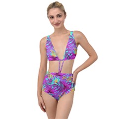 Tropical Greens Pink Leaves Tied Up Two Piece Swimsuit