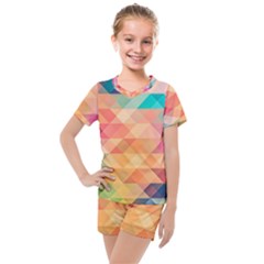 Texture Triangle Kids  Mesh Tee And Shorts Set