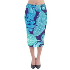 Tropical Greens Leaves Banana Velvet Midi Pencil Skirt by HermanTelo