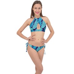 Tropical Greens Leaves Banana Cross Front Halter Bikini Set by HermanTelo