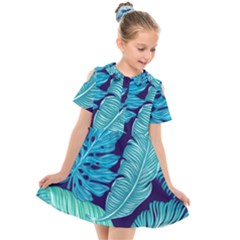 Tropical Greens Leaves Banana Kids  Short Sleeve Shirt Dress by HermanTelo
