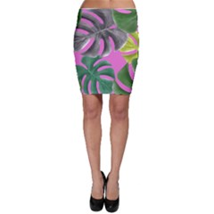 Tropical Greens Pink Leaf Bodycon Skirt