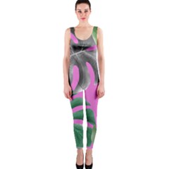 Tropical Greens Pink Leaf One Piece Catsuit by HermanTelo