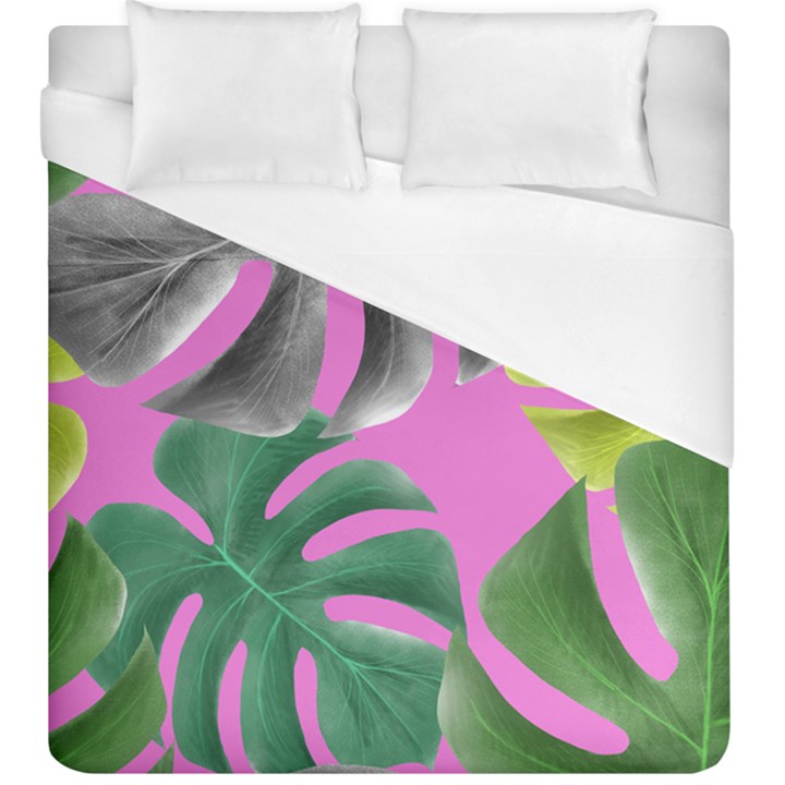 Tropical Greens Pink Leaf Duvet Cover (King Size)