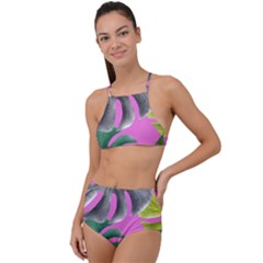 Tropical Greens Pink Leaf High Waist Tankini Set